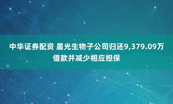 中华证券配资 晨光生物子公司归还9,379.09万借款并减少相应担保